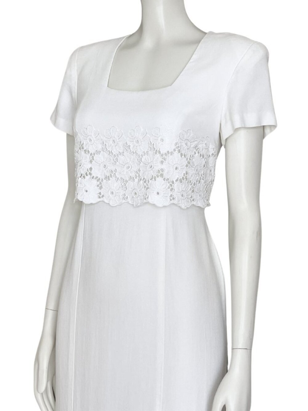 Vintage 90s White Midi Dress Lace Medium 8 Cottagecore Minimalist Casual Summer - Picture 7 of 9